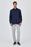 Uzun Kol Düz Keten Düğmeli Yaka Cepsiz Casual Comfort Fit Gömlek 1004250114