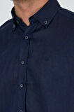 Uzun Kol Düz Keten Düğmeli Yaka Cepsiz Casual Comfort Fit Gömlek 1004250114