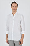 Uzun Kol Düz Keten Düğmeli Yaka Cepsiz Casual Comfort Fit Gömlek 1004250114