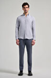 Gri Kısalabilir Kol Düz Gabardin Düğmeli Yaka Cepsiz Casual Slim Fit Gömlek 1004250124_100