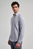 Gri Kısalabilir Kol Düz Gabardin Düğmeli Yaka Cepsiz Casual Slim Fit Gömlek 1004250124_100