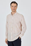 Açık Somon Uzun Kol Cepsiz Pamuk Casual Comfort Fit Gömlek 1004250127