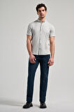 Gri Uzun Kol Düz Örme Düğmeli Yaka Cepsiz Pamuklu Classic Slim Fit Gömlek 1004250152_100