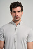 Gri Uzun Kol Düz Örme Düğmeli Yaka Cepsiz Pamuklu Classic Slim Fit Gömlek 1004250152_100