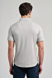 Gri Uzun Kol Düz Örme Düğmeli Yaka Cepsiz Pamuklu Classic Slim Fit Gömlek 1004250152_100