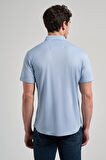 Koyu Mavi Uzun Kol Düz Örme Düğmeli Yaka Cepsiz Pamuklu Classic Slim Fit Gömlek 1004250152_300