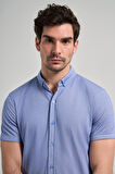 Saks Uzun Kol Düz Örme Düğmeli Yaka Cepsiz Pamuklu Classic Slim Fit Gömlek 1004250152_305