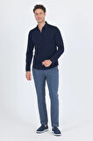 Koyu Lacivert Uzun Kol Düz Örme Polo Yaka Cepsiz Esnek Classic Slim Fit Gömlek 1004250153_200