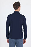 Koyu Lacivert Uzun Kol Düz Örme Polo Yaka Cepsiz Esnek Classic Slim Fit Gömlek 1004250153_200