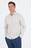 Taş Rengi Uzun Kol Düz Örme Polo Yaka Cepsiz Esnek Classic Slim Fit Gömlek 1004250153_610