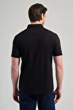 Siyah Kısa Kol Düz Örme İtalyan Yaka Düğmeli Cepsiz Pamuklu Classic Slim Fit Gömlek 1004250156_001