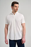 Beyaz Kısa Kol Düz Örme İtalyan Yaka Düğmeli Cepsiz Pamuklu Classic Slim Fit Gömlek 1004250156_600