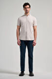 Taş Rengi Kısa Kol Düz Örme İtalyan Yaka Cepsiz Pamuklu Classic Slim Fit Gömlek 1004250156