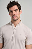 Taş Rengi Kısa Kol Düz Örme İtalyan Yaka Cepsiz Pamuklu Classic Slim Fit Gömlek 1004250156