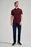 Bordo Kısa Kol Düz Örme İtalyan Yaka Düğmeli Cepsiz Pamuklu Classic Slim Fit Gömlek 1004250156_900