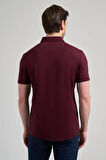 Bordo Kısa Kol Düz Örme İtalyan Yaka Düğmeli Cepsiz Pamuklu Classic Slim Fit Gömlek 1004250156_900