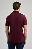 Bordo Kısa Kol Düz Örme İtalyan Yaka Düğmeli Cepsiz Pamuklu Classic Slim Fit Gömlek 1004250156_900