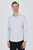 Uzun Kol Çizgili Desen Bez Ayağı Sert Yaka Cepsiz Esnek Classic Slim Fit Gömlek 1004250159