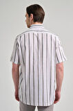 Kısa Kol Çizgili Desen Bez Ayağı Düğmeli Yaka cepli Pamuklu Casual Comfort Fit Gömlek 1004250167