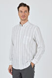 Uzun Kol Çizgili Desen Bez Ayağı Düğmeli Yaka cepli Pamuklu Casual Comfort Fit Gömlek 1004250190