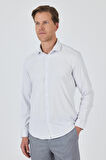 Uzun Kol Çizgili Desen Bez Ayağı İtalyan Yaka Cepsiz Esnek Classic Slim Fit Gömlek 1004250202