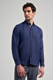 Uzun Kol Desenli Armürlü Düğmeli Yaka Cepsiz Pamuklu Casual Slim Fit Gömlek 1004250206