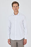Uzun Kol Düz Bez Ayağı Sert Yaka Cepsiz Pamuklu Classic Slim Fit Gömlek 1004250211