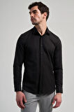Siyah Sert Yaka Düz Classic Pamuklu Slim Fit Gömlek 1004250214