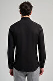 Siyah Sert Yaka Düz Classic Pamuklu Slim Fit Gömlek 1004250214