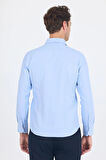 Mavi Sert Yaka Düz Classic Pamuklu Slim Fit Gömlek 1004250214