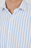 Koyu Mavi Yarım İtalyan Yaka Çizgili Desen Casual Slim Fit Gömlek 1004250216