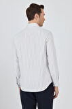 Açık Bej Yarım İtalyan Yaka Çizgili Desen Casual Slim Fit Gömlek 1004250216