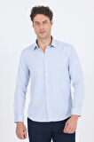 Koyu Lacivert Uzun Kol Sert Yaka Cepsiz  Slim Fit Pamuklu Gömlek 1004250225