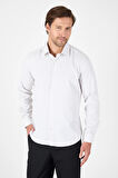 Bej Uzun Kol Sert Yaka Cepsiz  Slim Fit Pamuklu Gömlek 1004250225
