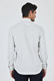Beyaz Sert Yaka Cepsiz Gabardin Uzun Kol Slim Fit Esnek Gömlek 1004250229