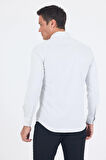 Beyaz Uzun Kol Sert Yaka Cepsiz Easy To Iron Slim Fit Esnek Gömlek 1004250233