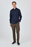 Koyu Lacivert Sert Yaka Cepsiz Gabardin Uzun Kol Slim Fit Esnek Gömlek 1004250234