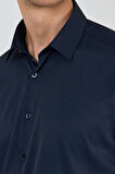 Koyu Lacivert Sert Yaka Cepsiz Gabardin Uzun Kol Slim Fit Esnek Gömlek 1004250234