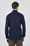 Koyu Lacivert Sert Yaka Cepsiz Gabardin Uzun Kol Slim Fit Esnek Gömlek 1004250234