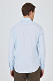 Koyu Mavi Sert Yaka Cepsiz Gabardin Uzun Kol Slim Fit Esnek Gömlek 1004250234