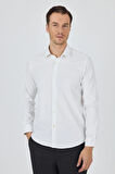 Açık Krem Sert Yaka Cepsiz Gabardin Uzun Kol Slim Fit Esnek Gömlek 1004250234
