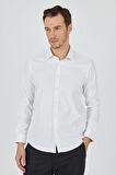 Açık Krem Sert Yaka Cepsiz Gabardin Uzun Kol Slim Fit Esnek Gömlek 1004250234