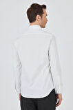 Açık Krem Sert Yaka Cepsiz Gabardin Uzun Kol Slim Fit Esnek Gömlek 1004250234