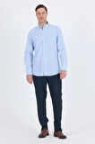 Koyu Mavi Uzun Kol Smart Düğmeli Yaka Cepli  Comfort Fit %100 Pamuk Gömlek 1004250236