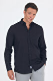 Siyah Uzun Kol Düz Armür Oval Yaka Casual Comfort Fit Gömlek 1004250249