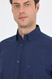 Lacivert Uzun Kol Düz Armür Oval Yaka Casual Comfort Fit Gömlek 1004250249