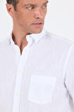 Beyaz Uzun Kol Düz Armür Oval Yaka Casual Comfort Fit Gömlek 1004250249