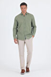 Koyu Haki Uzun Kol Düz Armür Oval Yaka Casual Comfort Fit Gömlek 1004250249