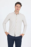 Taş Rengi Smart Düğmeli Yaka Uzun Kol Cepsiz Slim Fit Esnek Gömlek Gömlek 1004250252