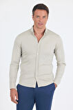 Gri İtalyan Düğmeli Yaka UzunKol Cepsiz Slim Fit Gömlek 1004250254